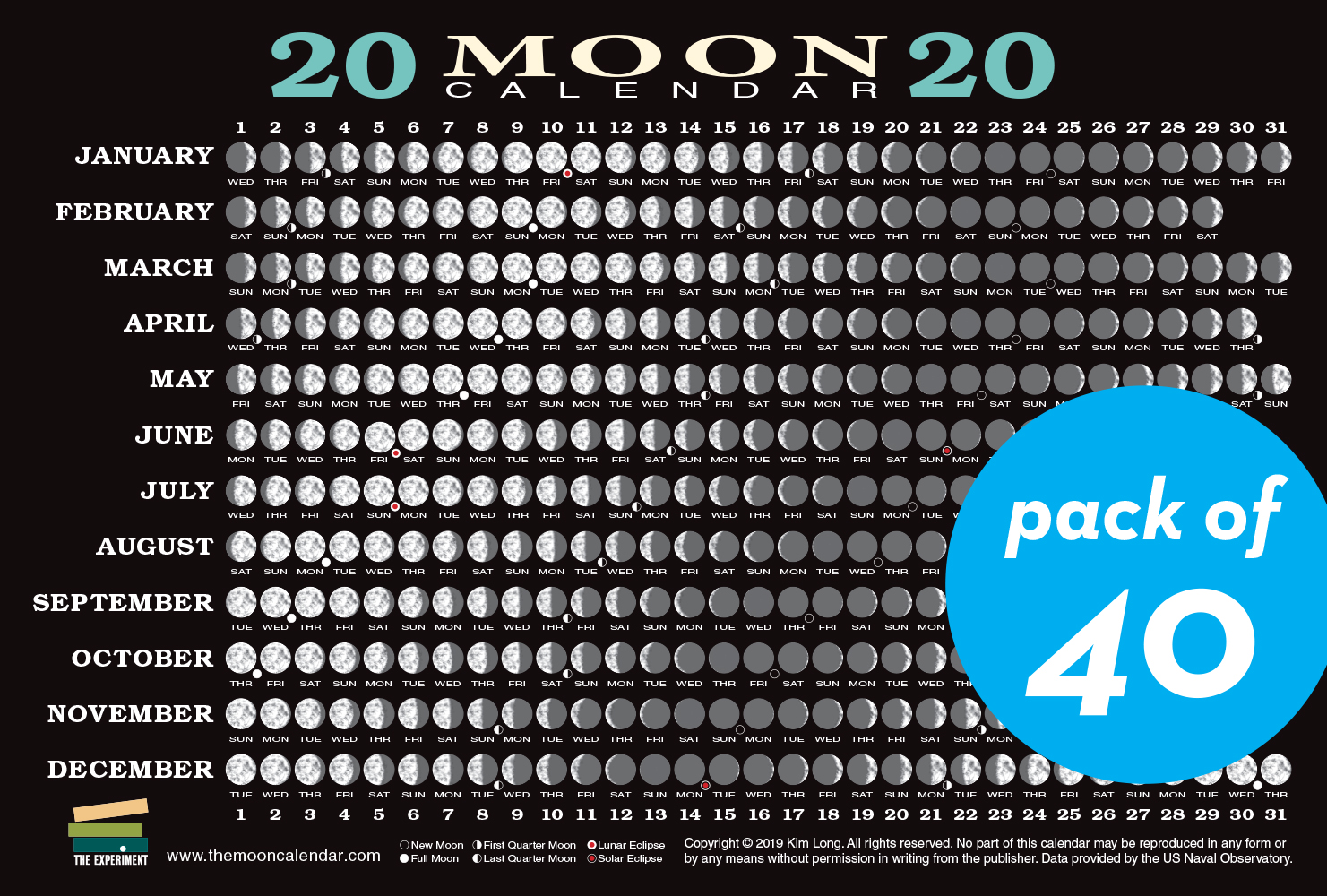 2020 Moon Calendar Card (40 pack) - Workman Publishing