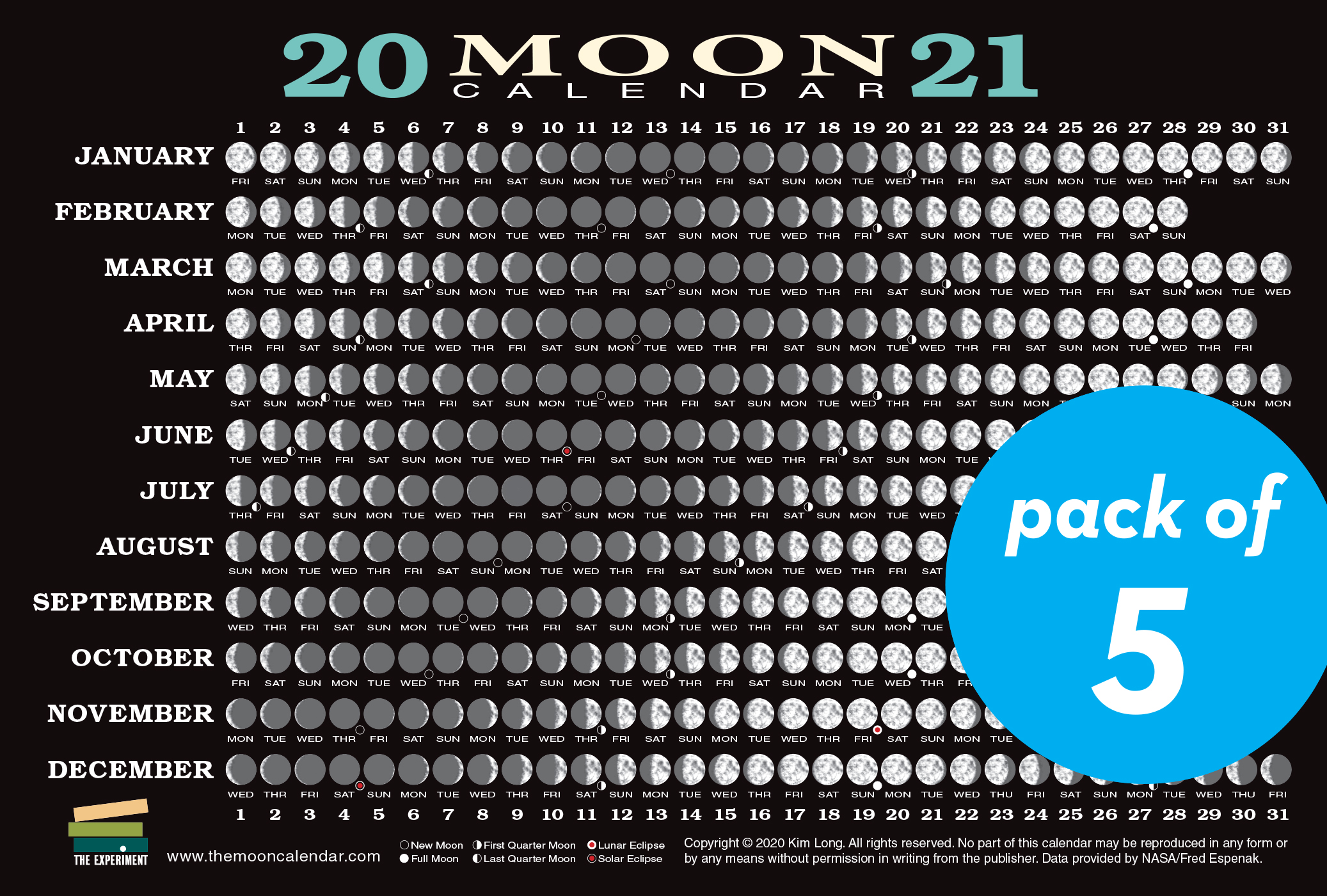 2021 Moon Calendar Card (5 pack) - Workman Publishing