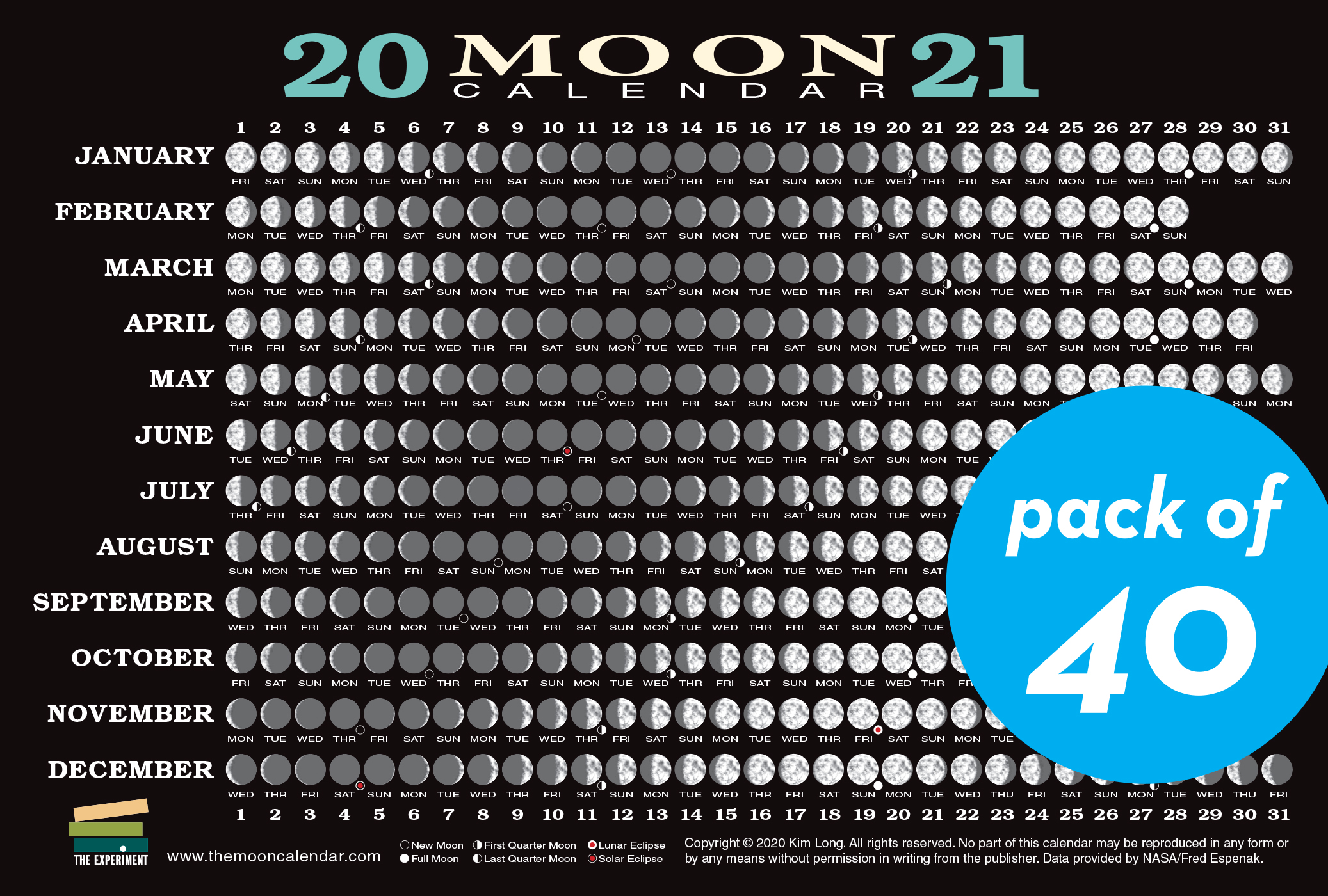2021 Full Moon Calendar 2021 Moon Calendar Card (40 pack)   Workman Publishing
