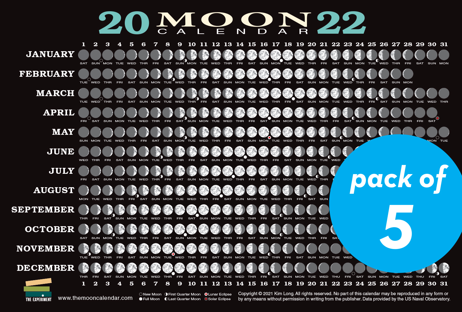 2022 Moon Calendar Card 5 Pack Workman Publishing