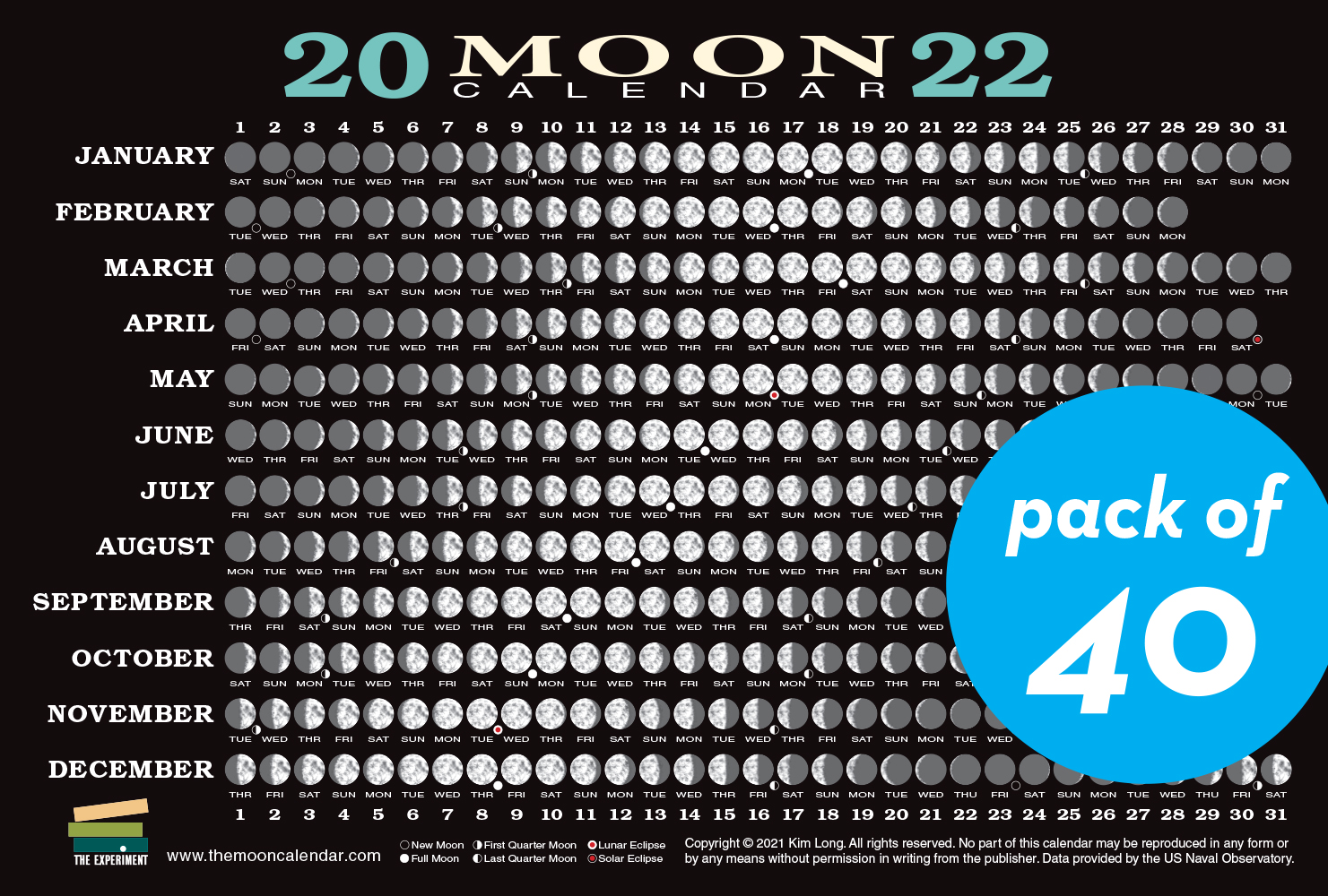 2022 Moon Calendar Card (40 pack) Workman Publishing